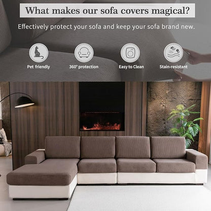 OHSIO Sectional Couch Covers, Wear Resistant Stretch Sofa Covers Washable Soft - Image 4
