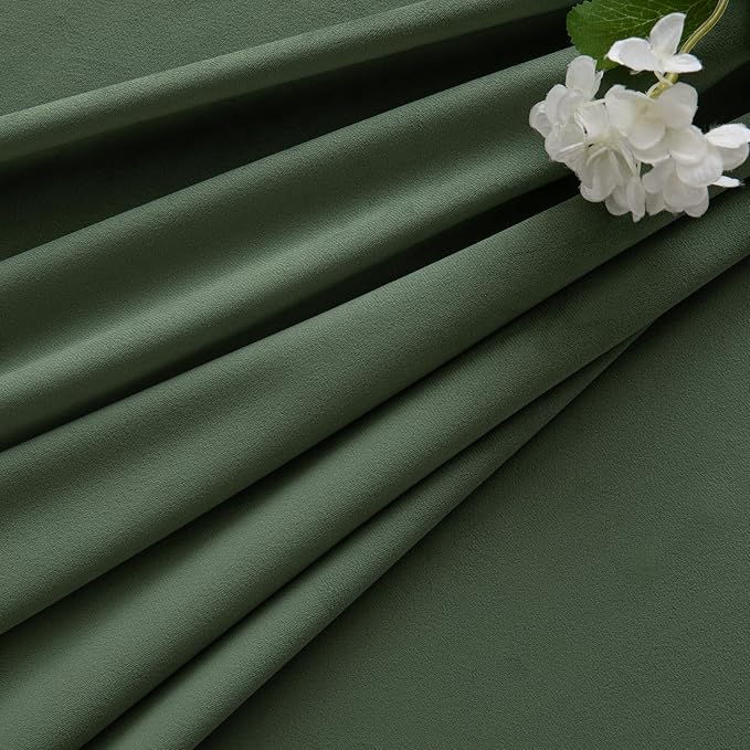 MIULEE Velvet Curtains 50W x 108L 2 Panels Olive Green Blackout Curtains | - Image 7