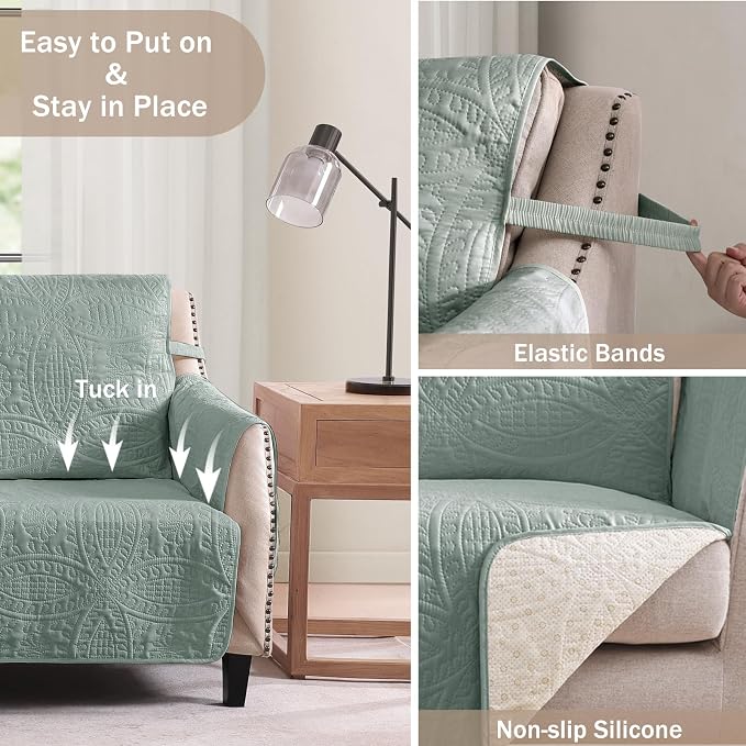 Soft Sage Quilted Couch Cover - Image 5