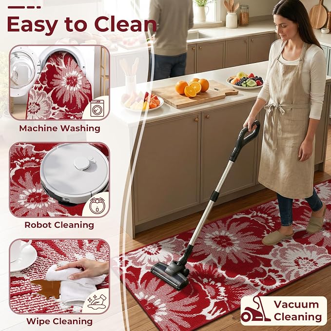 Findosom Christmas Runner Rug 2x8, Non Slip High-Low Textured Floral Washable - Image 7