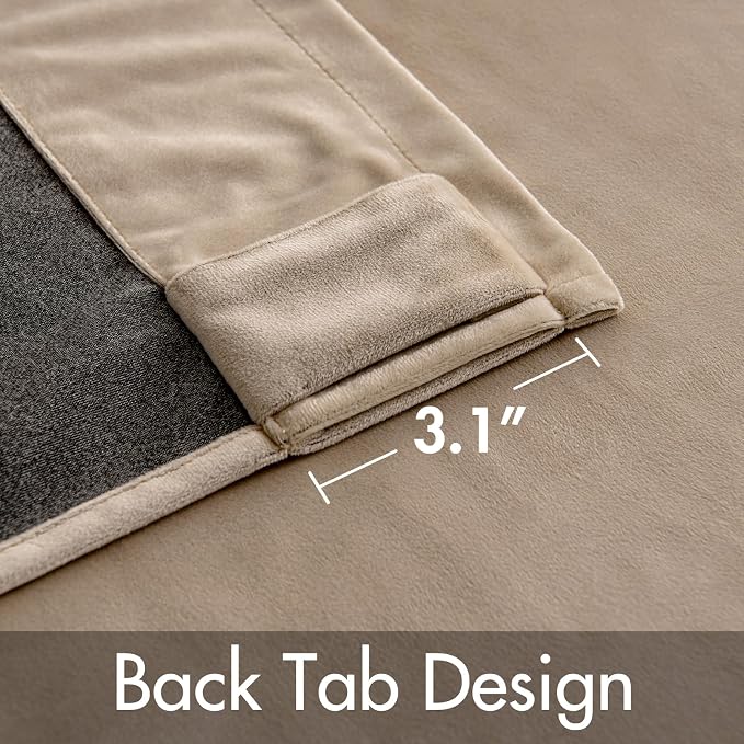 MIULEE Velvet Curtains 52x63 inches 2 Panels Camel Beige Blackout Curtains | - Image 3