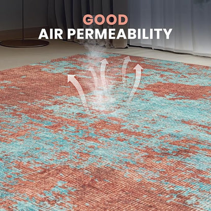 8x10 Washable Area Rugs for Living Room, Dining Room- Blue Red | Ultra Soft Low - Image 6