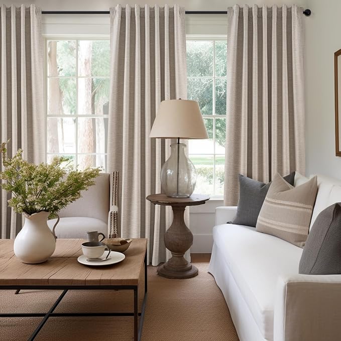 Topfinel 92 Inches Long Taupe Farmhouse Tweed Custom Black Out Drapery Panels - Image 2