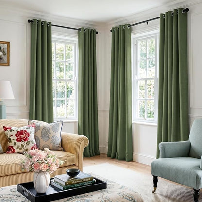 100% Blackout Linen Textured Curtains 90 Inch Long, Olive Green | 100% Blackout - Image 5