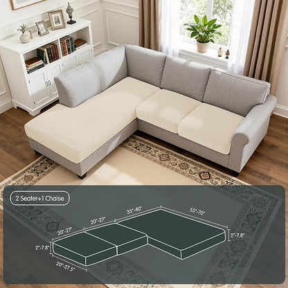 Hokway Chaise Cover and Couch Cushion Covers Set, Separate Sectional Sofa - Image 2