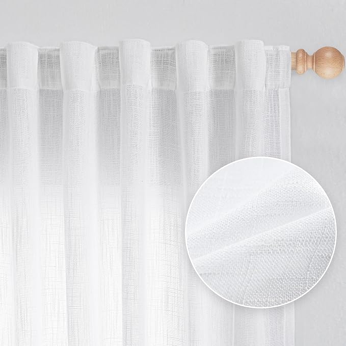 MYSKY HOME White Linen Sheer Curtains 63 inch length Light Filtering Semi Sheer by MYSKYHOME