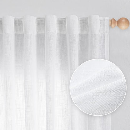 MYSKY HOME White Curtains 80 Inch Length 2 Panels Set, Semi Sheer Cotton Blend - Image 2