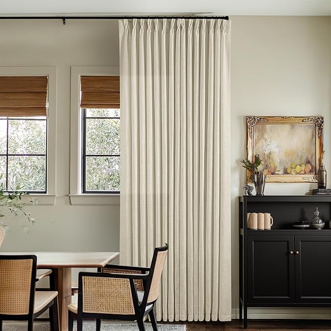 Extra Wide Pinch Pleat 100 x 108 Inch Linen Semi Sheer Curtains 1 Panel | - Image 5