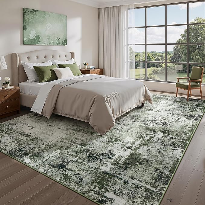 Rugflix 4x6 Area Rugs for Living Room, Washable Dark Green Large Rug | Machine - Image 2