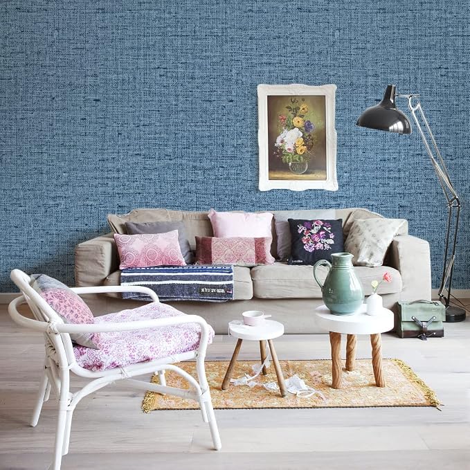 Blue Peel and Stick Wallpaper Linen Contact Paper - Image 6