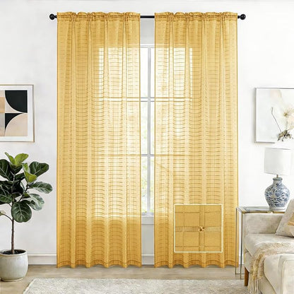 SpaceDresser Check Sheer Curtains 84 Inches Long by SpaceDresser