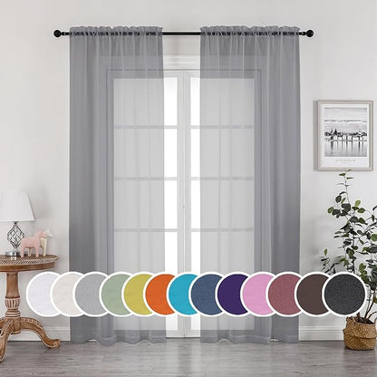Sheer Curtains 90 Inch Length, Elegant Grey Sheer Curtains by OWENIE