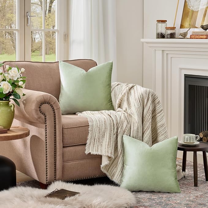 GIGIZAZA Sage Green Velvet Throw Pillow Covers 18x18 Pack of 2 | Decorative - Image 3