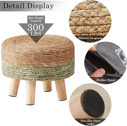 Cpintltr Ottoman Natural Seagrass Footrest Poufs Hand Weave Round Foot Stool - Image 5