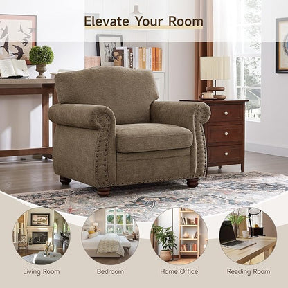 ONBRILL Nailhead Trim Armchair, Rolled Arm Accent Chair - Image 5