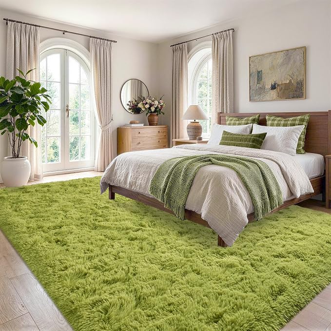 5x7 Green Fluffy Soft Area Rug Non-Slip - Image 3
