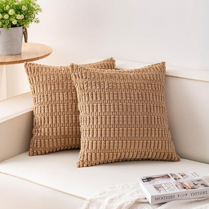 Aegero Pack of 2 Corduroy Decorative Throw Pillow Covers 20x20 Inch, Coffee | by Unknown