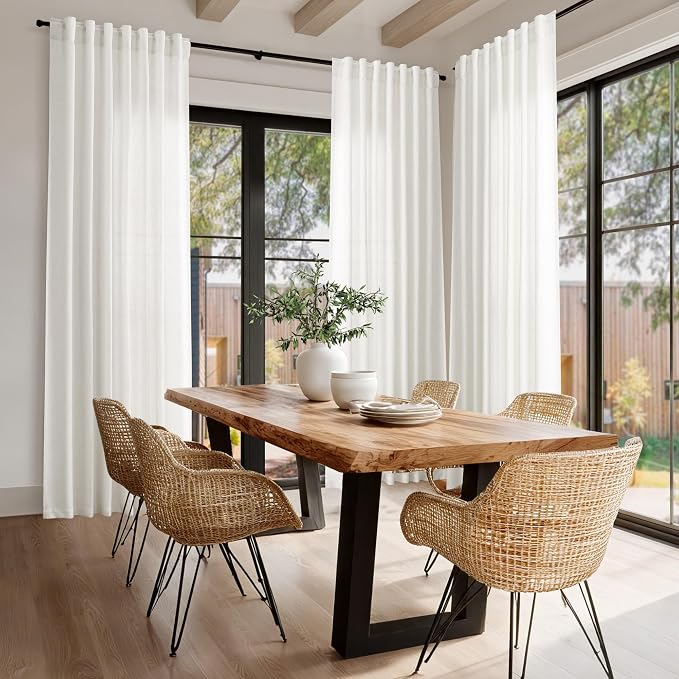 Beige White Linen Curtains for Living Room 86 Inches Long Back Tab and Rod - Image 8
