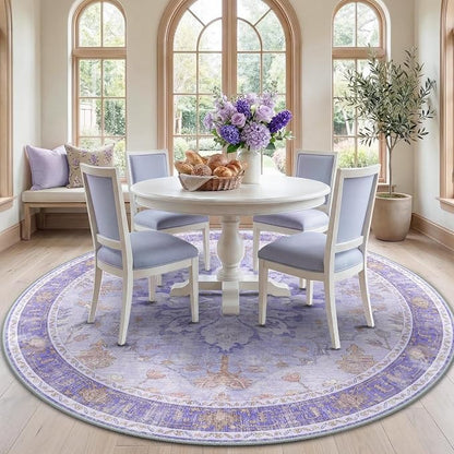 RELEANY Washable Area Rug, Round 7ft, Water Repellent, Pet Friendly, Vintage by RELEANY