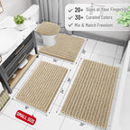 Arotive Luxury Chenille Bathroom Rug Mat, Extra Soft Thick Absorbent Shaggy Bath Rugs, Non-Slip Machine Wash Dry, Plush Bath Mats for Bathroom, Shower and Tub, 50x30, Beige