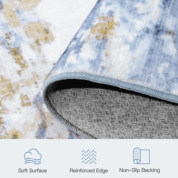 9x12 Area Rug for Living Room, Abstract Washable Large Rugs, Light Blue | - Image 7