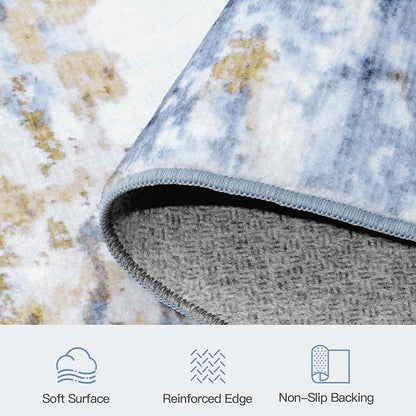 5x7 Area Rug for Living Room, Abstract Washable Non-Slip Rugs, Light Blue | - Image 7