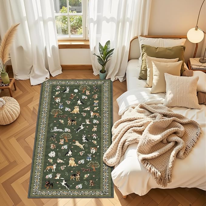 Dark Green Floral Hallway Runner Rug 2x6 - Image 5
