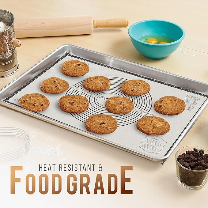 26 * 16 inches Black, Non-Slip Silicone Baking Sheets - Baking Mat with 0.7mm Thickness - Non-Stick Pastry & Cookie Mat for Kitchen Counter for Rolling Out Dough with Measurements.