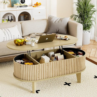 Oval Coffee Table with Lifting Top by Pupelia