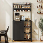 YITAHOME Bakers Rack with Storage Microwave Stand with Trash Can Bin Cabinet and Power Outlet 6-Tiers Coffee Stand Large Microwave Table for Kitchen Dining Room Living Room Black
