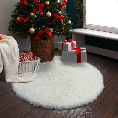 Amdrebio Cream Ivory White Small Round Fluffy Rug 3Ft - Image 7