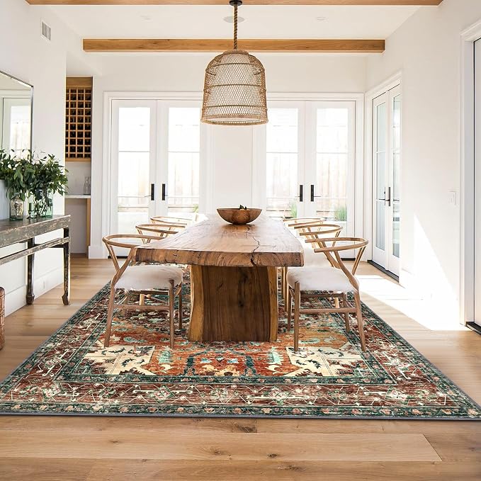Yamaziot 6x9 Large Area Rug, Non-Slip Washable Boho Living Room Rug | Stain - Image 8