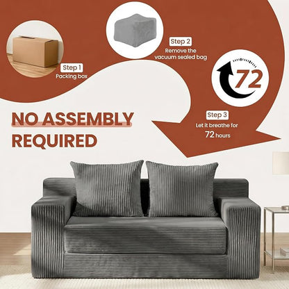 Convertible 5 in 1 Futon Sofa Bed Full Size, Corduroy Boneless Couch Sleeper - Image 7