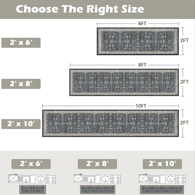 Hallway Runner Rug 2x6 for Bedroom Kitchen | Low Pile; Non Slip; Stain - Image 2