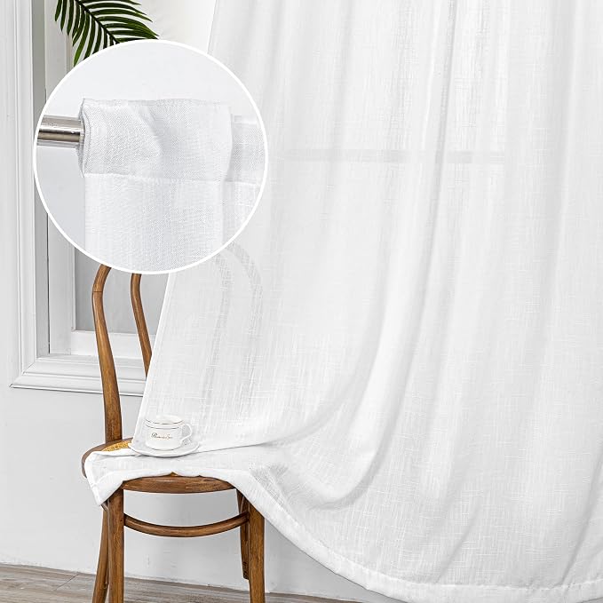 MYSKY HOME White Curtains 84 Inch Length 2 Panels Set, Semi Sheer Cotton Blend - Image 9