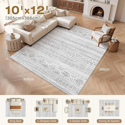 cotiled Boho 10x12 Area Rug for Living Room: Large Moroccan Washable Rug | - Image 7
