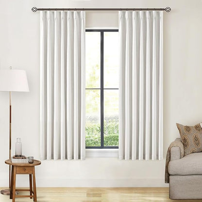Beige White 63 Inch Length Blackout Pinch Pleated Linen Curtains - Image 8