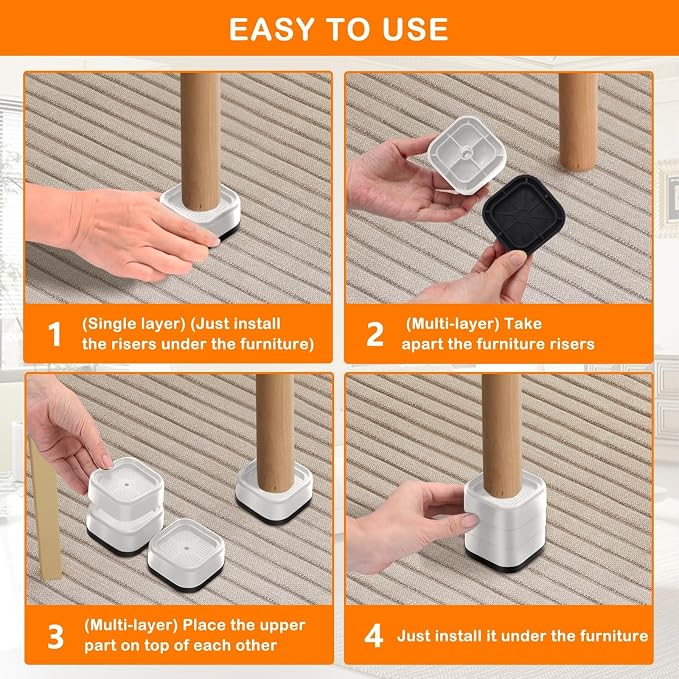 shouwuhho 24 Pack Furniture Risers Adjustable Bed Risers Heavy Duty Lifts - Image 7