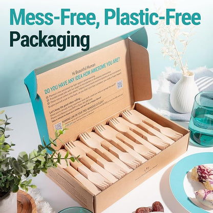 Disposable Wooden Forks For Eating - 300pcs - Heavy Duty & Sharp - Our Guilt-Free FSC Certified Wood Protects Forests - A Great Alternative to Bamboo Forks Disposable