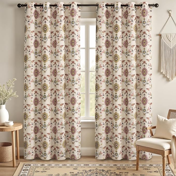 Boho Floral 100% Grommet Blackout Curtains 84 Inch 2 Panels | Colorful Bohemian - Image 7