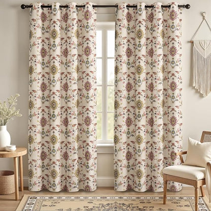 Boho Floral 100% Grommet Blackout Curtains 84 Inch 2 Panels | Colorful Bohemian - Image 7