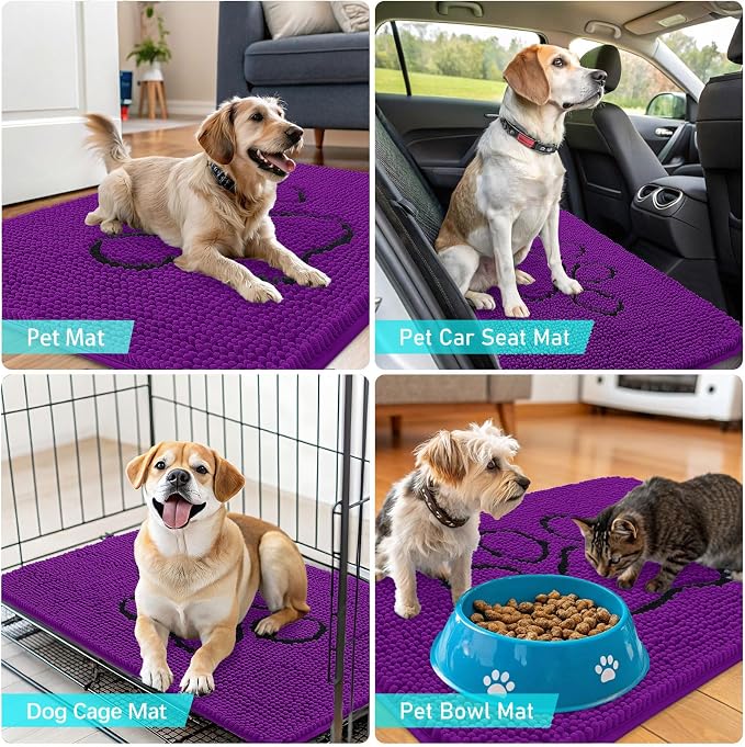 OLANLY Dog Door Mat for Muddy Paws 36x24, Paw Print Design Chenille Mud Mat | - Image 7