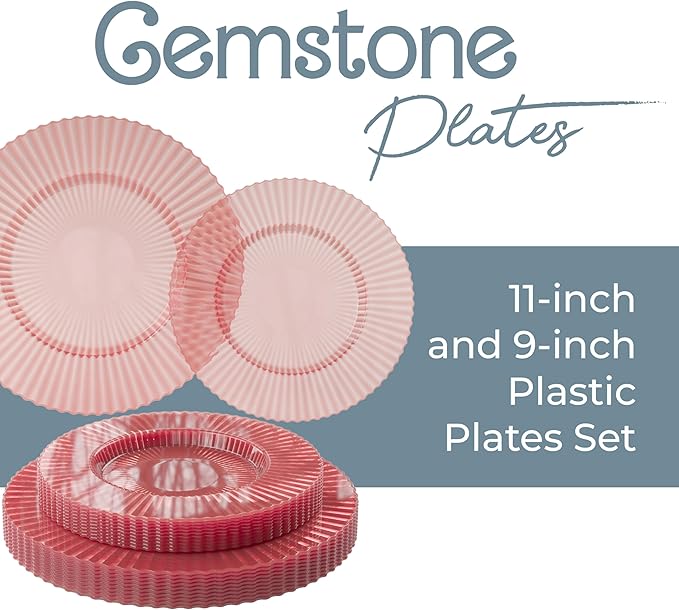 Exquisite 40 Piece Plastic Disposable Plates Set For 20 Guests I 20 X 9 Inch & 20 X 11 Inch Disposable Plastic Plates | Color: Pink | Great for Weddings Parties And Formal Occasions