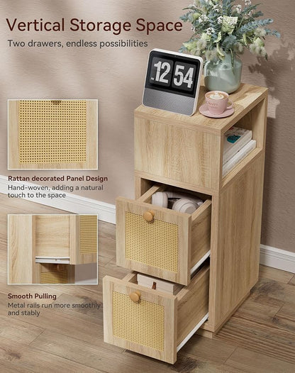 YMYNY Rattan Nightstands Set of 2, Boho Bedside Table - Image 6
