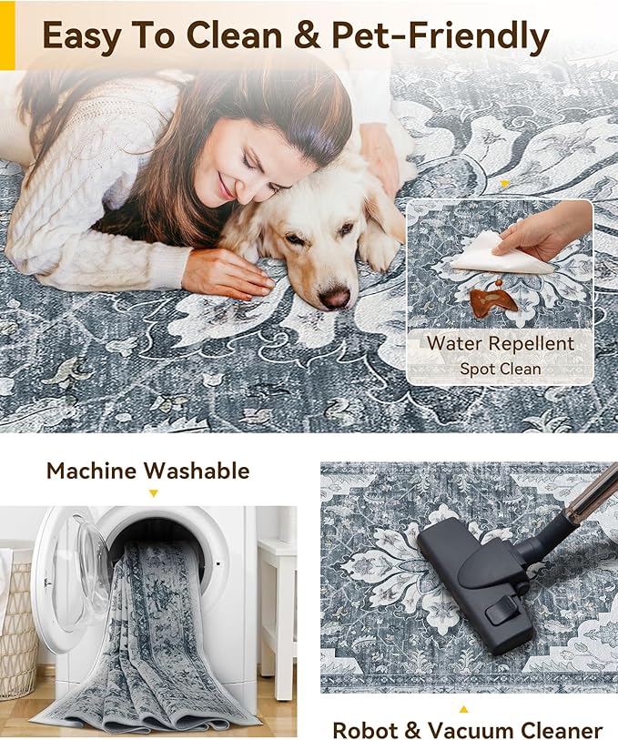 RELEANY Washable Area Rug, Runner 2'x5', Water Repellent, Pet Friendly - Image 5
