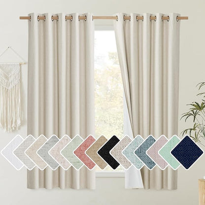 NICETOWN Natural 100% Blackout Short Curtains 63 inches Lenghth Burg by NICETOWN