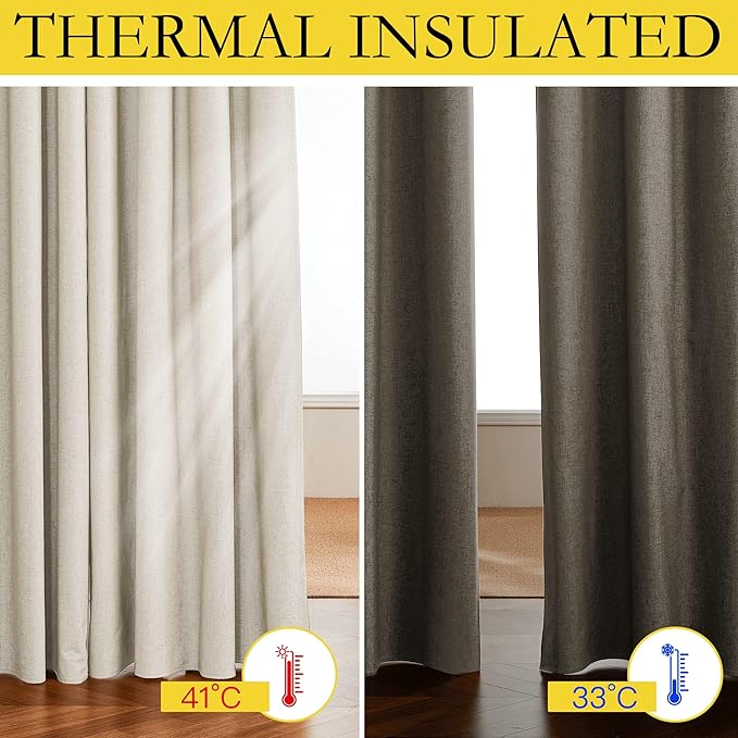 NICETOWN Beige Living Room Completely Shaded Linen Draperies, 2 Pieces - Image 3