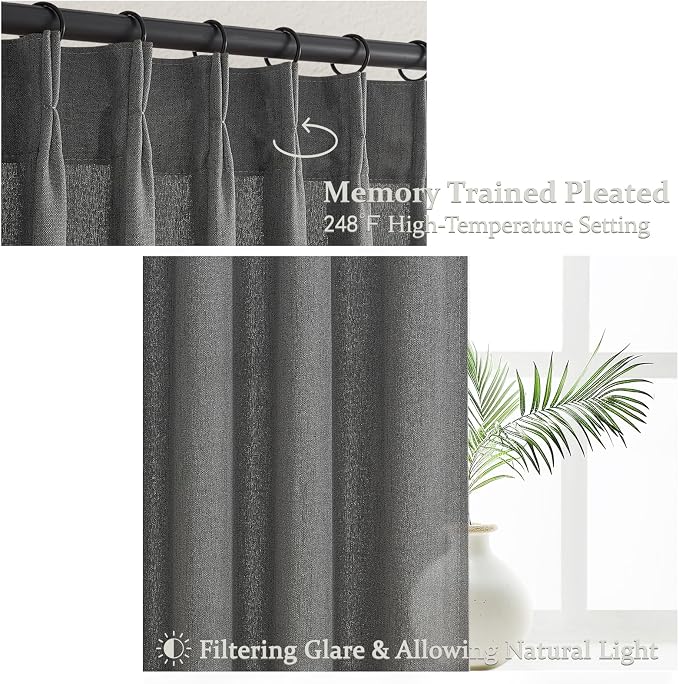 Dark Grey Memory Shaped Pinch Pleated Living Room Curtains 84 Inches Long 2 - Image 4