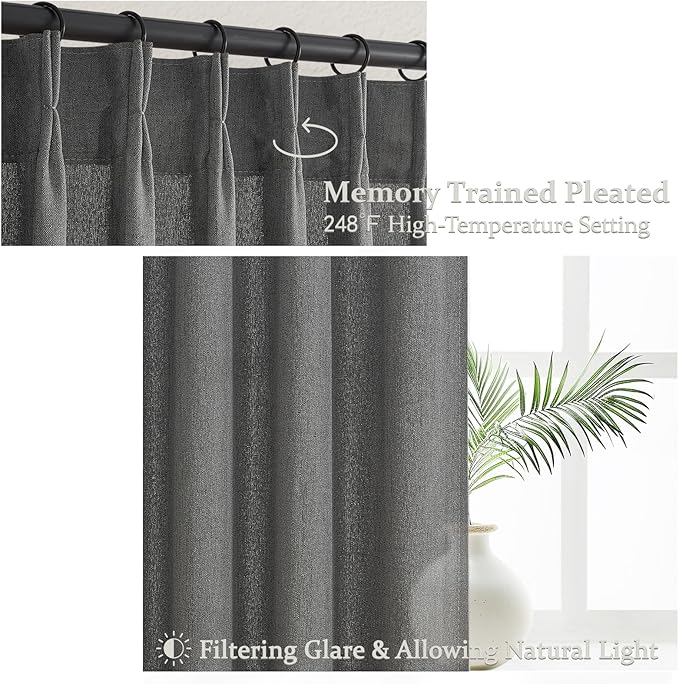 Natural Linen Semi Sheer Ceiling Curtains 102 Inches Long 2 Panels - Image 4