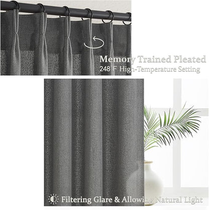Natural Linen Semi Sheer Ceiling Curtains 102 Inches Long 2 Panels - Image 4